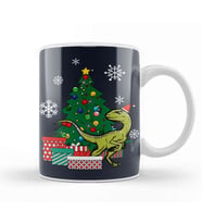 Velociraptor Around The Christmas Tree Kupa Bardak Porselen