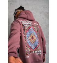 Erkek 3 İplik Pamuklu Kapüşonlu Baskılı Cepli Sweatshirt Hoodie - Gül Kurusu