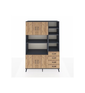 Hyperion Gardrop 9 Raflı 4 Çekmeceli 4 Kapaklı 132x44x195 Antrasit-Çam