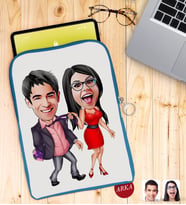 BK Gift Kişiye Özel Sevgililer Karikatürlü Taşınabilir Koruyucu Tablet Kılıfı & Organizer Çanta - Mavi-4