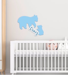 BK Gift Kişiye Özel Ayılar Tasarımlı Çocuk Odası Ahşap Duvar Süsü-1 (Beyaz)