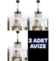 Parlak Kristal Taşlı 3'lü Modern Çekici Avize Seti