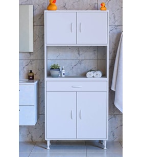 Eliusta Nordi 4 Kapak 2 Raflı Beyaz Dolap 80x173x32,5 cm Çekmeceli Çok Amaçlı Banyo/Mutfak Dolabı