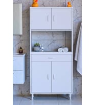 Eliusta Nordi 4 Kapak 2 Raflı Beyaz Dolap 80x173x32,5 cm Çekmeceli Çok Amaçlı Banyo/Mutfak Dolabı