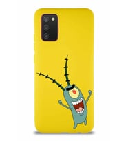 Samsung Galaxy A02S Soft Premier Kapak Plankton Tasarımlı Silikon Kılıf - Sarı (Şeffaf)
