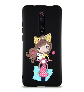 Xiaomi Redmi K20 Soft Premier Kapak Vespagirl Tasarımlı Silikon Kılıf - Siyah (Şeffaf)