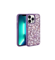 Apple iPhone 12 Pro Uyumlu Kılıf Parlak Taşlı Tasarım Zore Linea Kapak (Koyu Mor)
