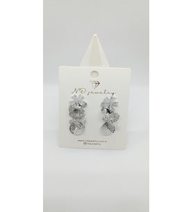 Silver Renk Taşlı Çiçek ve İstiridye Figürlü Sallantılı Küpe