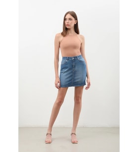 Kadın Mavi Mini Jean Etek