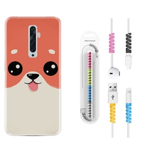 Oppo Reno 2Z 4 Lite 4 Pro 5 6 7 A31 Kılıf Kablo Koruma Spiral Silikon Sevimli Köpek 1731