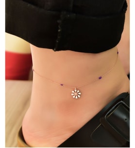 Papatya Silver 925 Ayar Gümüş Rose Kaplama Mor Mineli Papatya Halhal