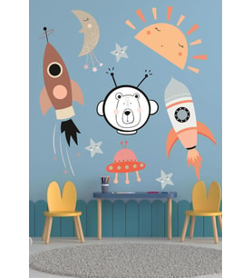 Çocuk odası gezegenleri için uzay elementleri 60 x 50 cm 1 adet Çocuk Odası Duvar Sticker Dekorasyon (Karışık)