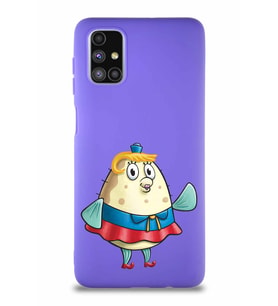 Samsung Galaxy M51 Soft Premier Kapak Bayan Puff Tasarımlı Silikon Kılıf - Mor (Şeffaf)