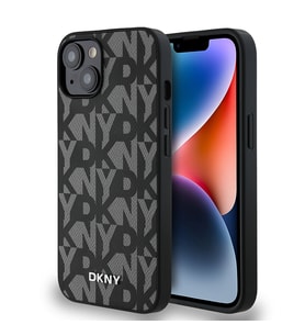 Apple iPhone 14 Uyumlu Kılıf DKNY Orjinal Lisanslı M-safe Şarj Özellikli 3D Yazılı Grid Pattern Kapak
