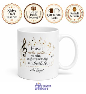 Müzik Sever İçin Mesajlı Hediyelik Baskılı Kupa Bardak Nota Temalı Hediye