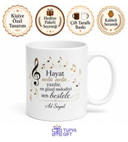 Müzik Sever İçin Mesajlı Hediyelik Baskılı Kupa Bardak Nota Temalı Hediye