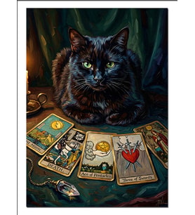 Tarot Kartları Ve Kara Kedi Fal Dekoratif Kanvas - Mdf Ahşap Tablo