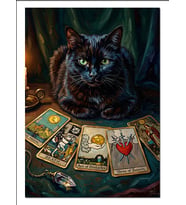 Tarot Kartları Ve Kara Kedi Fal Dekoratif Kanvas - Mdf Ahşap Tablo