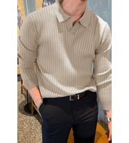 Erkek Polo Yaka Triko Kazak Slim Fit Fitilli