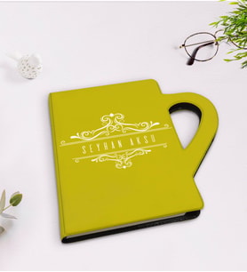 BK Gift Kişiye Özel İsimli Kupa Şeklinde Sarı Termo Deri Defter Model 8