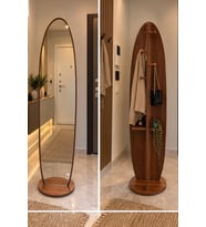Ahşap Desenli Sivri Oval Boy Aynası Giriş Holü Vestiyer Kombinli Dönebilir Ayaklı 170*41 12-10