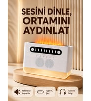 8 Çeşit Beyaz Gürültülü Kablosuz Hoparlör ve Renkli Alev Efektli Gece Lambası