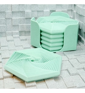 3D Baskı Super Fidget Coaster Seti - Altıgen Desenli Bardak Altlığı ve Tutucu-Mint