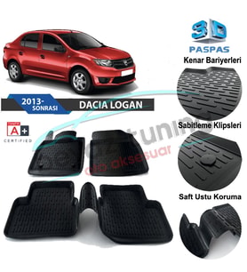Dacia Logan Havuzlu 3D Paspas Niken Siyah 2013 Sonrası