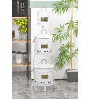 Metal Standlı 3 Katlı Patates Soğan Sarımsak Saklama Kovası Beyaz