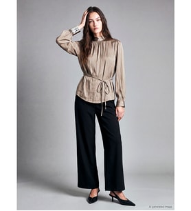 LCW Modest Siyah Loose Fit Kadın Pileli Kumaş Pantolon