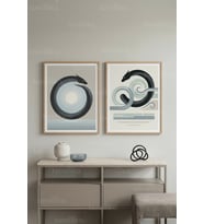 Minimalist Ouroboros ve Dalga Temalı Soyut 2’li Ahşap Çerçeveli Tablo Seti