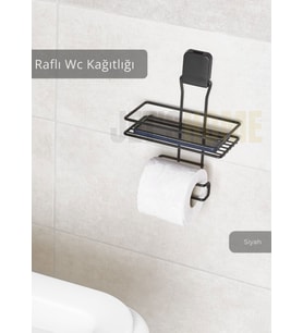 Paslanmaz Raflı Tuvalet Kağıdı Askılığı Wc Kağıtlık Tutucu Siyah