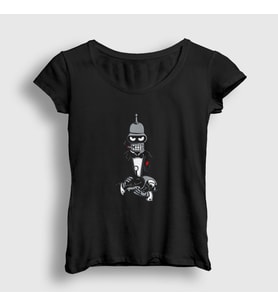 Presmono Kadın Siyah Godfather Robot Bender Futurama T-Shirt 306347tt