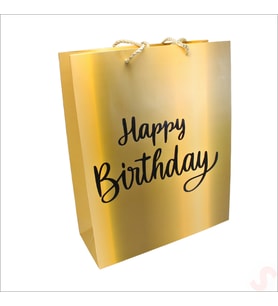 Happy Birthday Altın Karton Çanta, 32 x 26 x 10 cm - 1 Adet (STD)