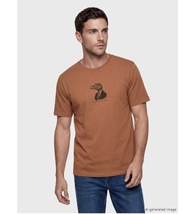 LC WAIKIKI Kahverengi Bisiklet Yaka Baskılı Erkek Tişört