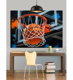Basketbol Potasından Geçen Top Dekoratif Kanvas - Mdf Ahşap Tablo