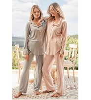 Bone Club 5126 Gri Noktalı Önden Düğmeli Lohusa Pijama Tk
