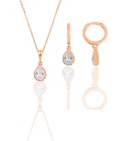 Gümüş rose zirkon taşlı damla kolye ve küpe ikili set  SGTL12069ROSE