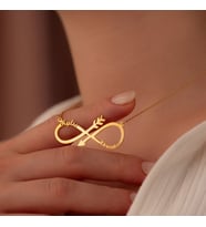 Kişiye Özel 925 Ayar Gümüş Sonsuzluk Ok Tasarım Çift İsim Kolye (Gold)