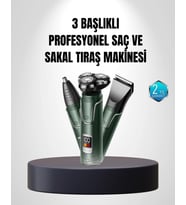3D Akıllı Kesim Teknolojili Şarjlı Tıraş Seti – 3 Başlıklı, Paslanmaz Çelik Bıçaklı