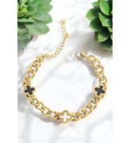 Siyah ve Beyaz Yonca Gold Çelik Charm Bileklik (Altın)