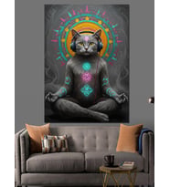 Taçlı Kedi Buddha Figürü Dekoratif Kanvas - Mdf Ahşap Tablo