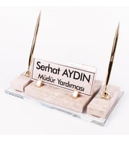 Velar Bej Mermer İsimlik Krem Desenli Lüks Makam Masa İsimliği