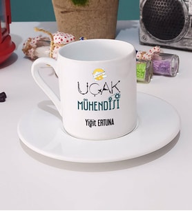 Uçak Mühendisi Türk Kahvesi Fincanı Beyaz