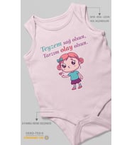 Teyzem Sağ Olsun,Tarzım Olay Olsun Baskılı Bebek Zıbını – Çıtçıtlı Body  %100 Pamuk Sıfır Kol (Bebek Pembesi)