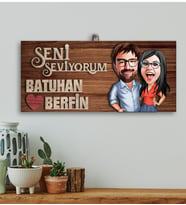 BK Gift Kişiye Özel Sevgililer Karikatürlü Kabartma Figürlü Ahşap Tablo, Duvar Dekoru,Sevgiliye Hediye,Ev Dekorasyonu,Sevgililer Günü Hediyesi