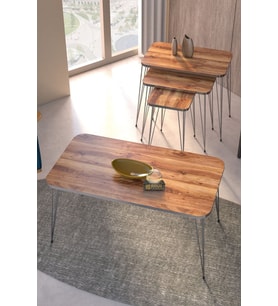 Zigon Sehpa Kr Ve Orta Sehpa Kr Set Gümüş Ceviz Tel