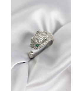 Jaguar Model Gümüş Renk Zirkon Taşlı Kadın Yüzük (Karışık)