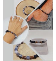 Gri Akik & Oniks Taşı 8mm Unisex Tasarım Bileklik Hawaii Model (53084)
