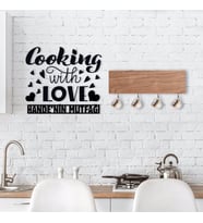 BK Home Doğal Ahşap Dekoratif Fincan Askılığı ve İsme Özel Mutfak Duvar Süsü-7 (Siyah)